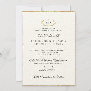 ROMANTIC CALLIGRAPHY GOLD CLASSIC MONOGRAM WEDDING INVITATION
