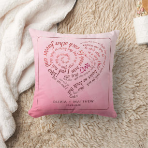 Romantic Calligraphy Heart Lovers Vow Cushion
