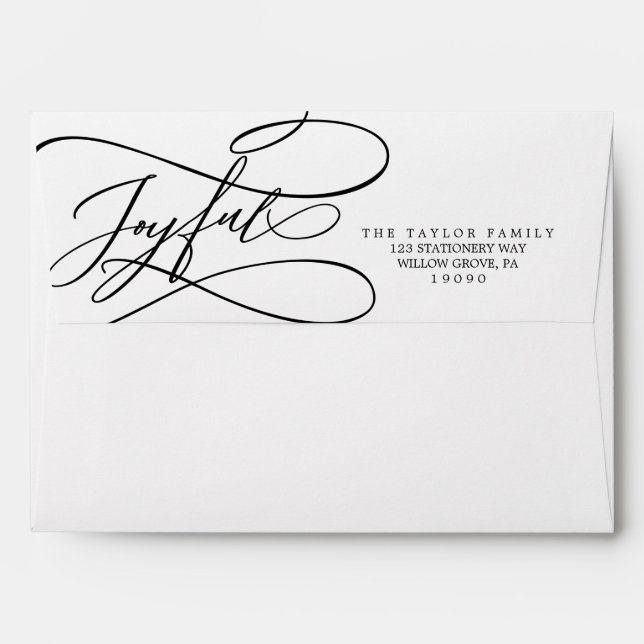 Romantic Calligraphy Joyful Holiday Card Envelope (Back (Top Flap))