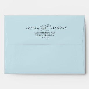 Romantic Calligraphy Light Blue Wedding Envelope