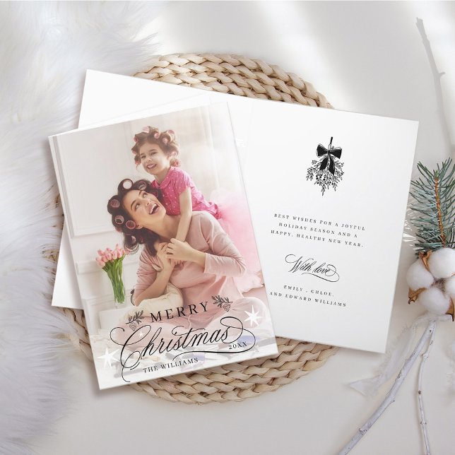 Romantic Calligraphy Merry Christmas Photo Folded Holiday Card (Front & Inside)