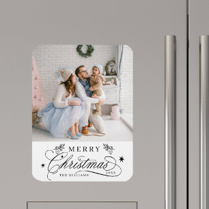 Romantic Calligraphy Merry Christmas Photo Magnet