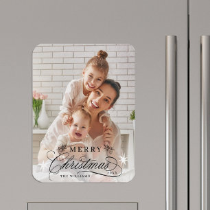 Romantic Calligraphy Merry Christmas Photo Magnet
