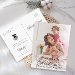 Romantic Calligraphy Merry Christmas Photo Postcard<br><div class="desc">This Christmas photo postcard featuring elegant and romantic swirly calligraphy lettering with pinecone twigs,  stars and custom text message on the back. For more advanced customisation of this design,  please click the BLUE DESIGN TOOL BUTTON above!</div>