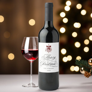 Romantic Calligraphy Merry Christmas Red & Black Wine Label