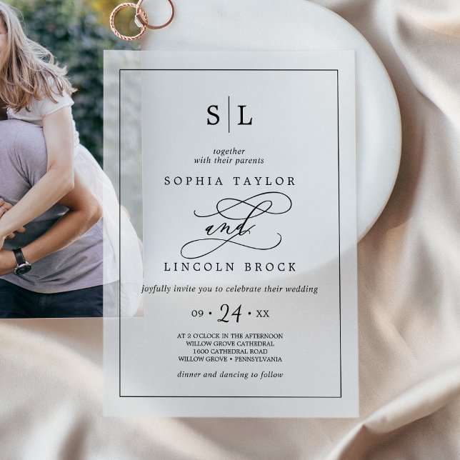 Romantic Calligraphy Minimalist Monogram Wedding Vellum Invitations (Romantic Calligraphy Minimalist Monogram Wedding Vellum Invitations)