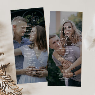 Romantic Calligraphy Monogram Dark Photo Wedding Programme