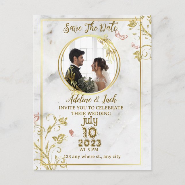 Romantic Calligraphy Monogram Photo Wedding All In Announcement Postcard (Front)