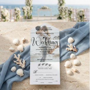 Romantic Calligraphy Monogram Photo Wedding  All In One Invitation