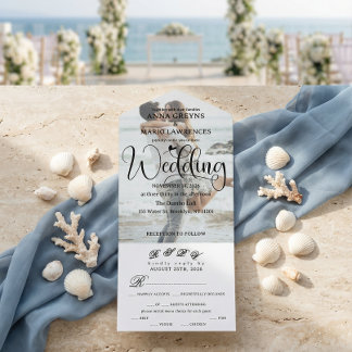 Romantic Calligraphy Monogram Photo Wedding  All In One Invitation