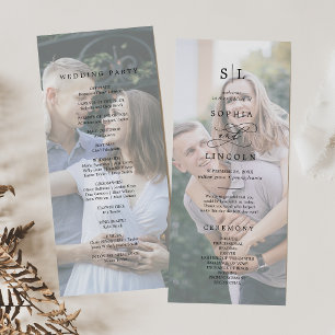 Romantic Calligraphy Monogram Photo Wedding Programme
