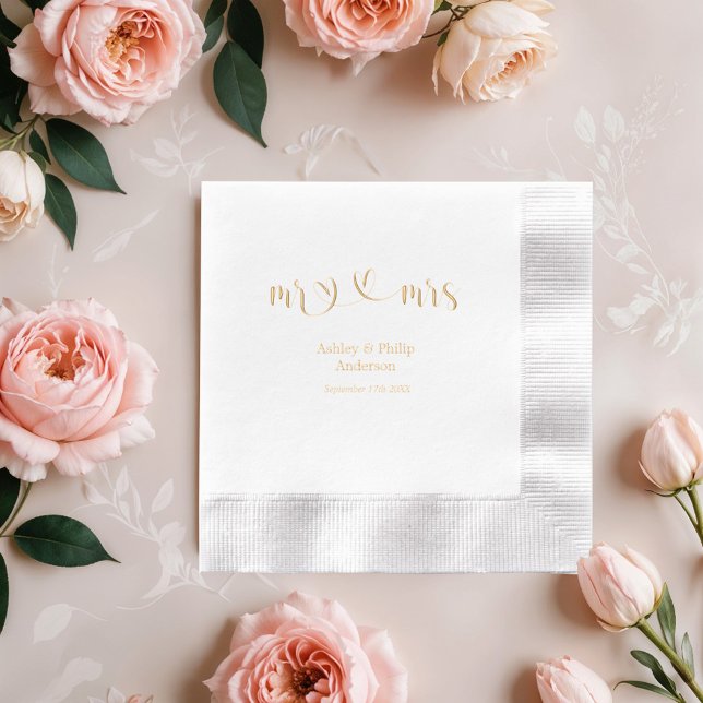 Romantic calligraphy Mr & Mrs wedding  Foil Napkins (Creator Uploaded)
