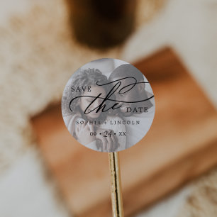 Romantic Calligraphy Names Photo Save the Date Classic Round Sticker