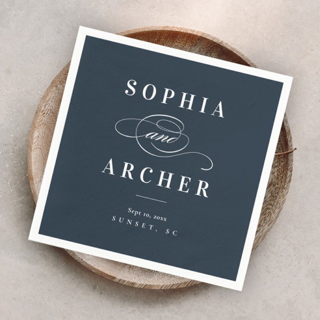 Romantic Calligraphy Navy Blue Elegant Wedding Napkin (Creator Uploaded)