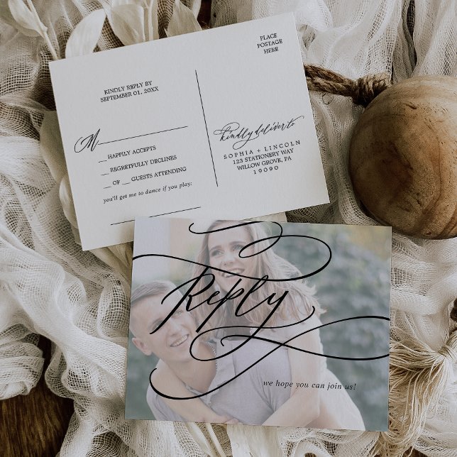 Romantic Calligraphy Photo Song Request RSVP Invitation Postcard (Creator Uploaded)