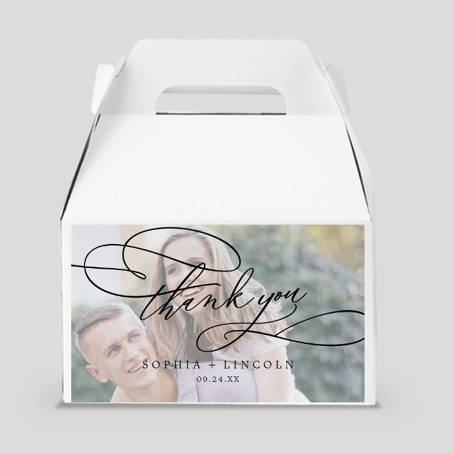 Romantic Calligraphy Photo Thank You Wedding Favour Box (Creator Uploaded)