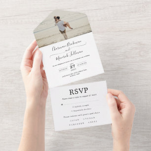 Romantic Calligraphy Photo Wedding  All In One Invitation