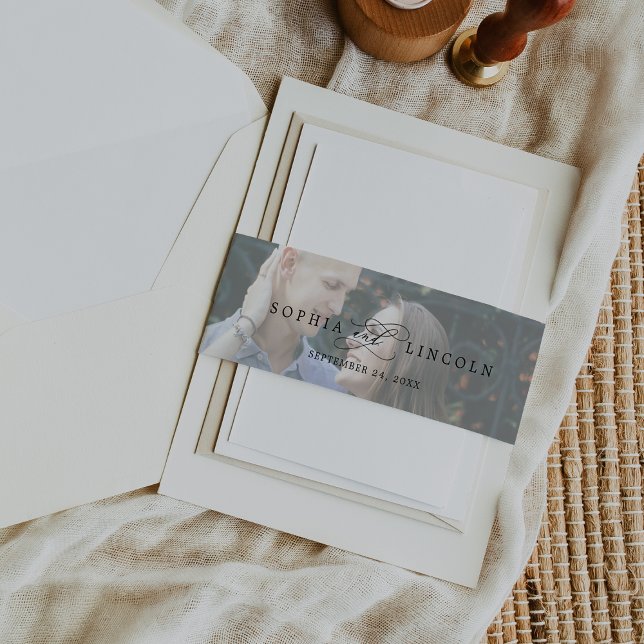 Romantic Calligraphy Photo Wedding Invitation Belly Band (Creator Uploaded)