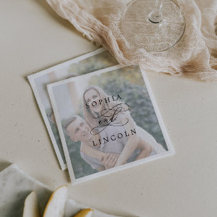 Romantic Calligraphy Photo Wedding Napkin