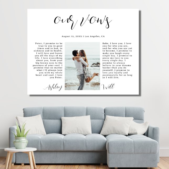 Romantic Calligraphy Photo Wedding Vow Keepsake Canvas Print (Creator Uploaded)