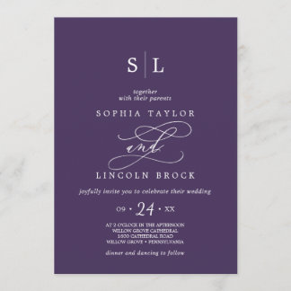 Romantic Calligraphy | Purple Monogram Wedding Invitation