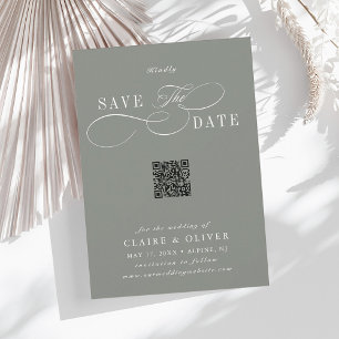 Romantic Calligraphy QR Code Vertical Sage Green Save The Date
