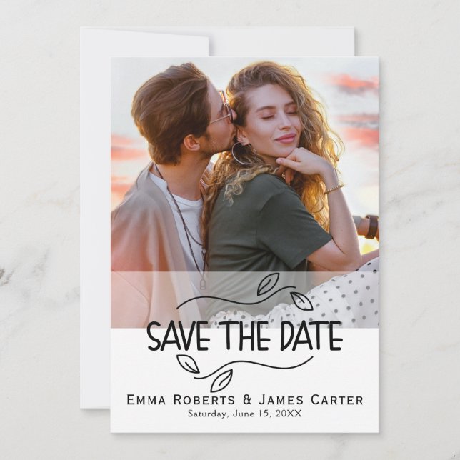 Romantic Calligraphy QR Photo Save the Date (Front)