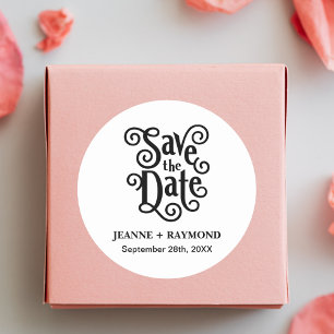 Romantic Calligraphy Save the Date Wedding Classic Round Sticker