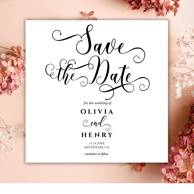 Romantic Calligraphy Script Black and White Save The Date (Creator Uploaded)