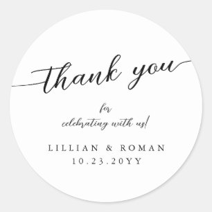 Romantic Calligraphy Script Black & White Wedding Classic Round Sticker