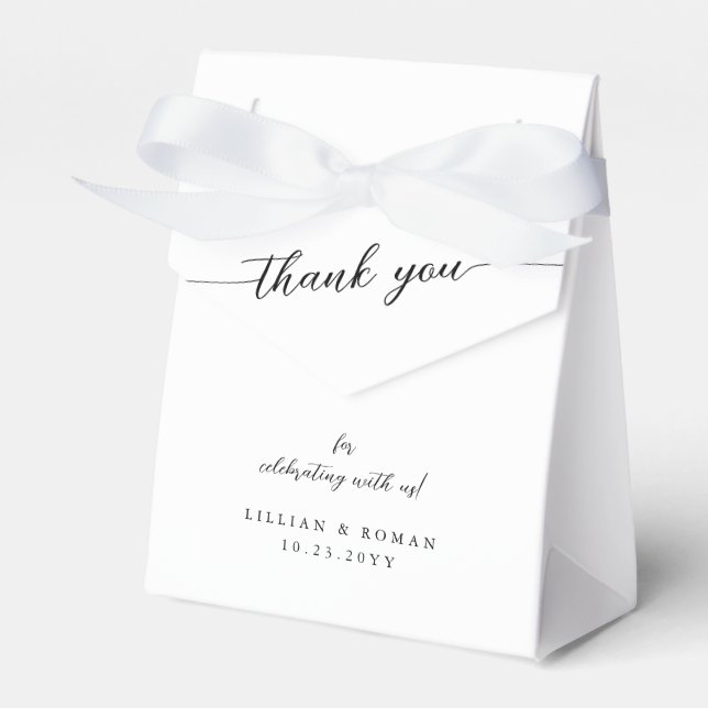 Romantic Calligraphy Script Black & White Wedding Favour Box (Front Side)