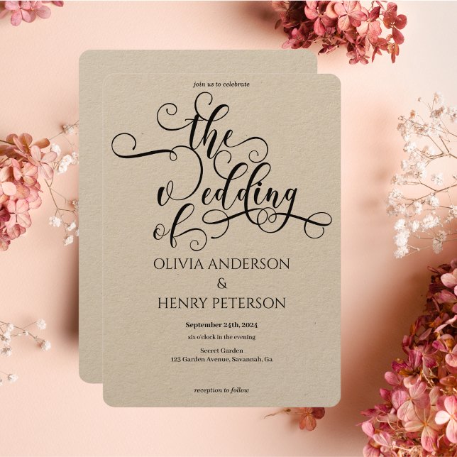  Romantic Calligraphy Script Kraft Wedding Invitation (Creator Uploaded)