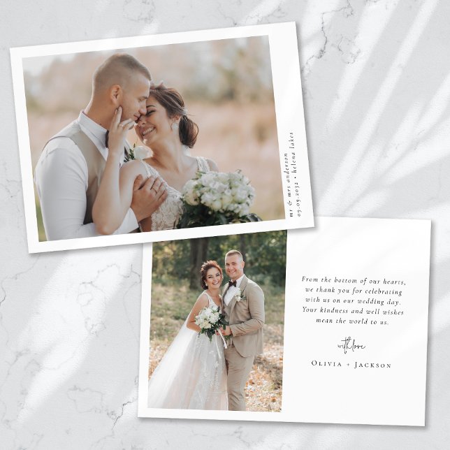 Romantic Calligraphy Script Multiple Photo Wedding Thank You Card (Creator Uploaded)