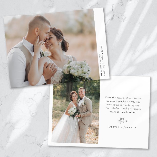Romantic Calligraphy Script Multiple Photo Wedding Thank You Card (Creator Uploaded)