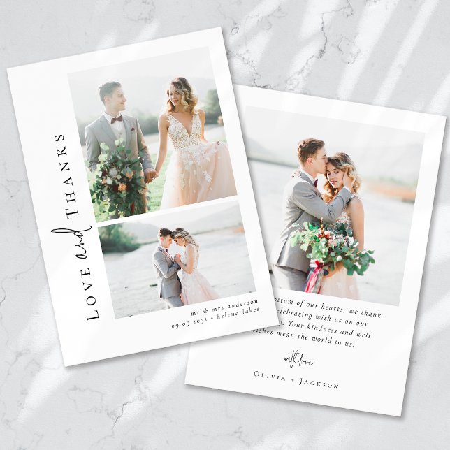 Romantic Calligraphy Script Multiple Photo Wedding Thank You Card (Creator Uploaded)