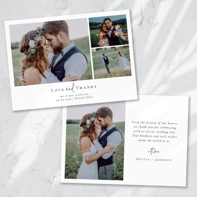 Romantic Calligraphy Script Multiple Photo Wedding Thank You Card (Creator Uploaded)
