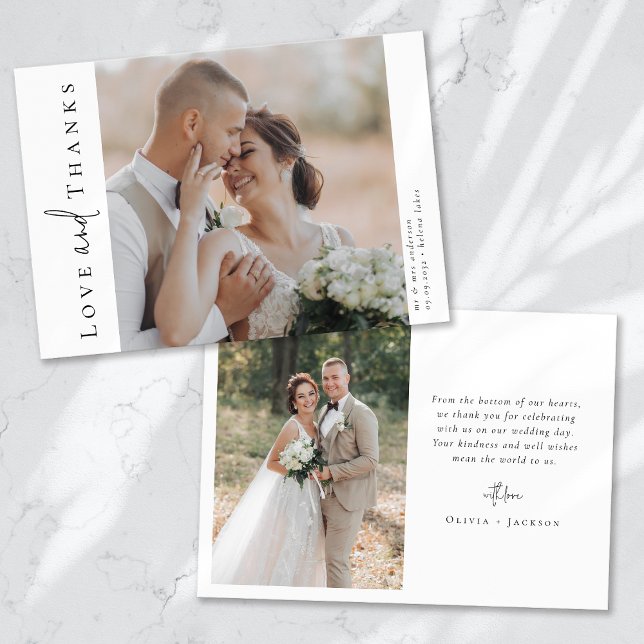 Romantic Calligraphy Script Multiple Photo Wedding Thank You Card (Creator Uploaded)