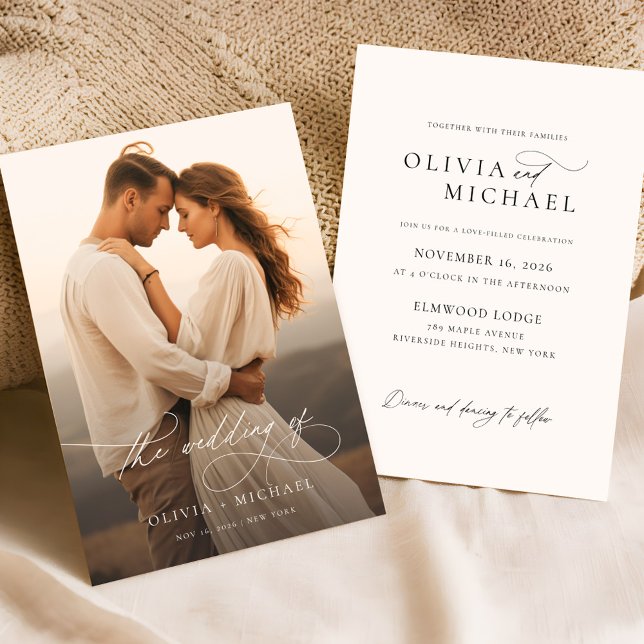 Romantic Calligraphy Script Overlay Photo Wedding Invitation (Creator Uploaded)