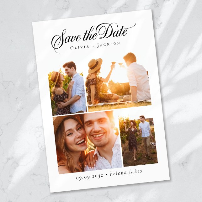 Romantic Calligraphy Script Photo Collage Wedding Save The Date (Creator Uploaded)