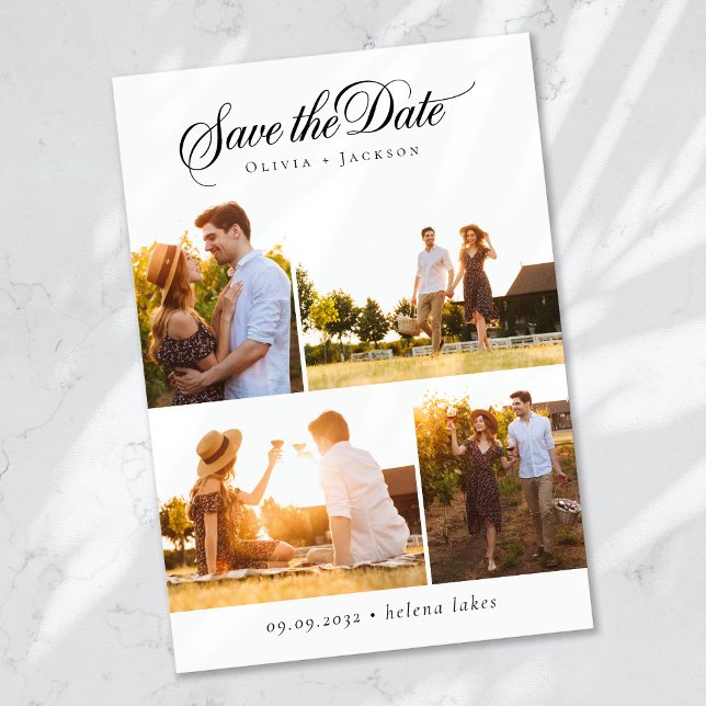 Romantic Calligraphy Script Photo Collage Wedding Save The Date (Creator Uploaded)