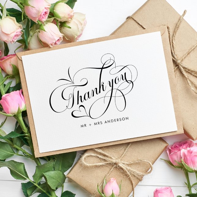 Romantic Calligraphy Script Wedding Thank You Card (Creator Uploaded)