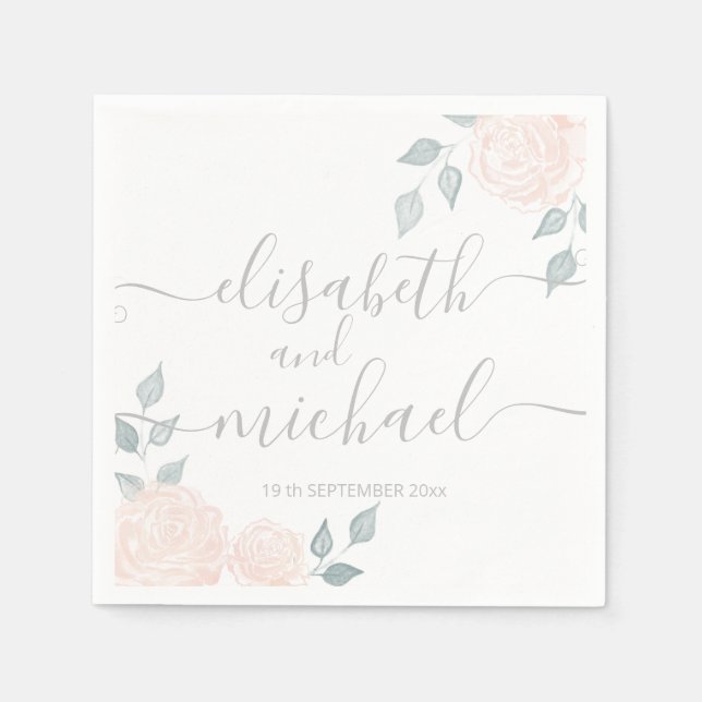 Romantic calligraphy watercolor boho roses napkin (Front)