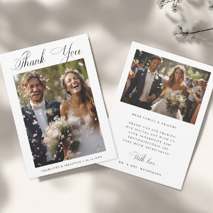 Romantic Calligraphy Wedding 2 Photo Thank You Card