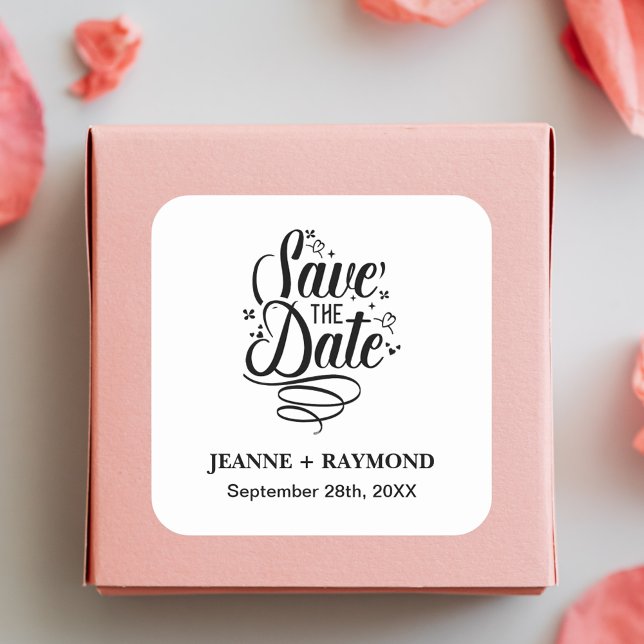 Romantic Calligraphy Wedding Custom Save the Date Square Sticker (Creator Uploaded)