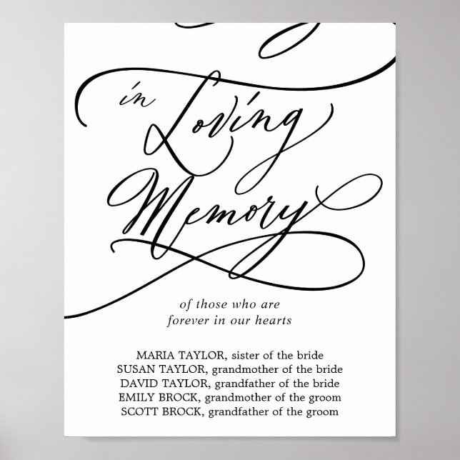 Romantic Calligraphy Wedding In Loving Memory Poster (Front)