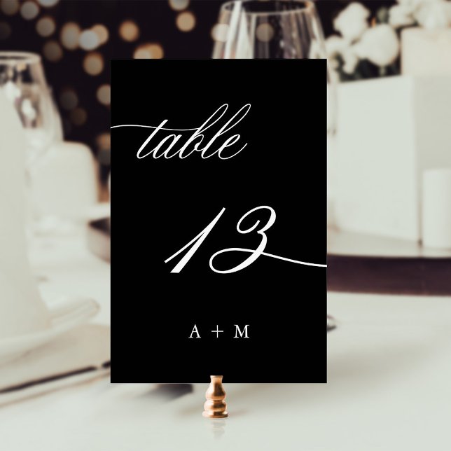 Romantic Calligraphy Wedding Number 13, Black Table Number (Creator Uploaded)