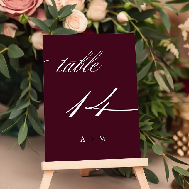 Romantic Calligraphy Wedding Number 14, Burgundy  Table Number (Creator Uploaded)