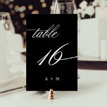 Romantic Calligraphy Wedding Number 16, Black Table Number<br><div class="desc">Table 16. Please check all available numbers. | Romantic and elegant swirly calligraphy wedding table number with monograms.  For more advanced customisation of this design,  please click the BLUE DESIGN TOOL BUTTON above!</div>
