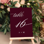 Romantic Calligraphy Wedding Number 16, Burgundy  Table Number<br><div class="desc">Table 16. Please check all available numbers. | Romantic and elegant swirly calligraphy wedding table number with monograms.  For more advanced customisation of this design,  please click the BLUE DESIGN TOOL BUTTON above!</div>