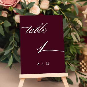 Romantic Calligraphy Wedding Number 1, Burgundy Table Number